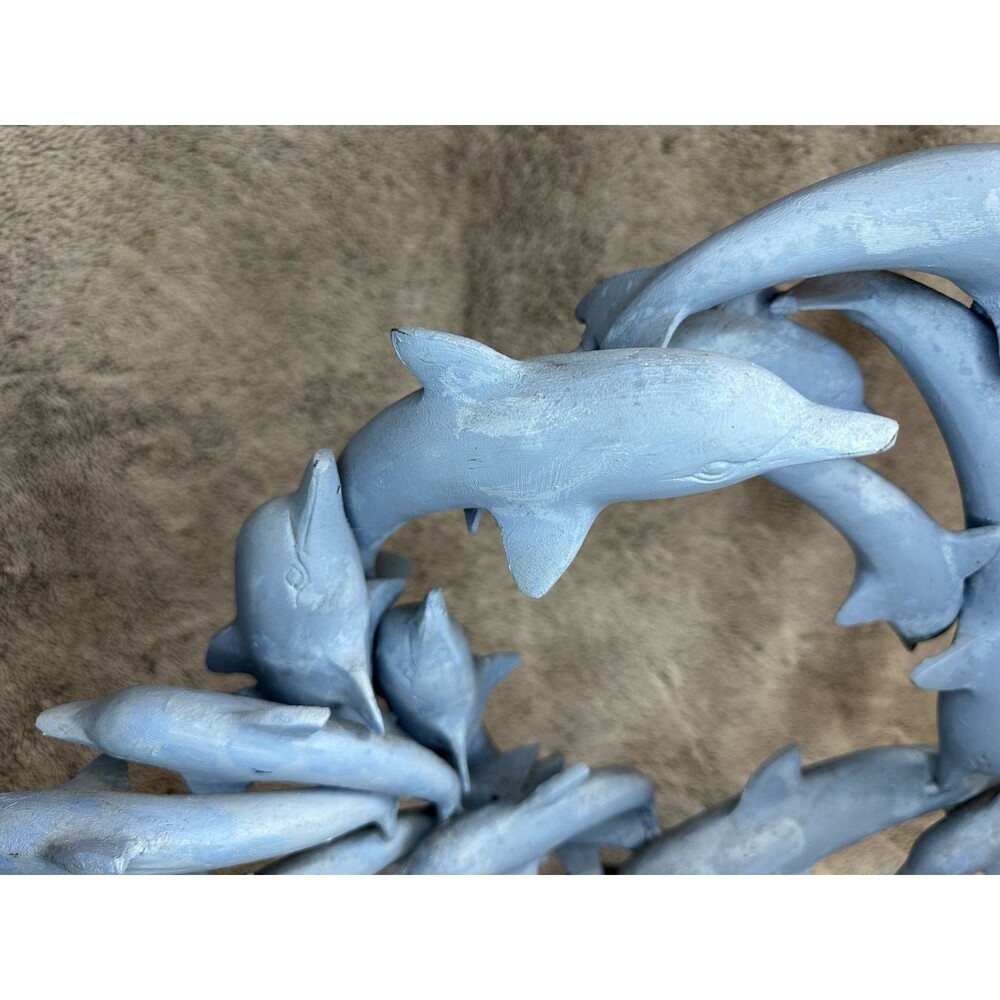 Large Bronze Dolphin Sculpture on Wave Base – Heavy 15.4 lb Art‎ Decor - Picture 3 of 14